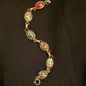 Vintage Millefiori Glass Cabochon Link Bracelet, Small